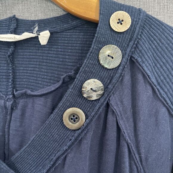 Soft Surroundings Navy Blue V Neck Tunic Long Sleeves Knit Button - Picture 3 of 11